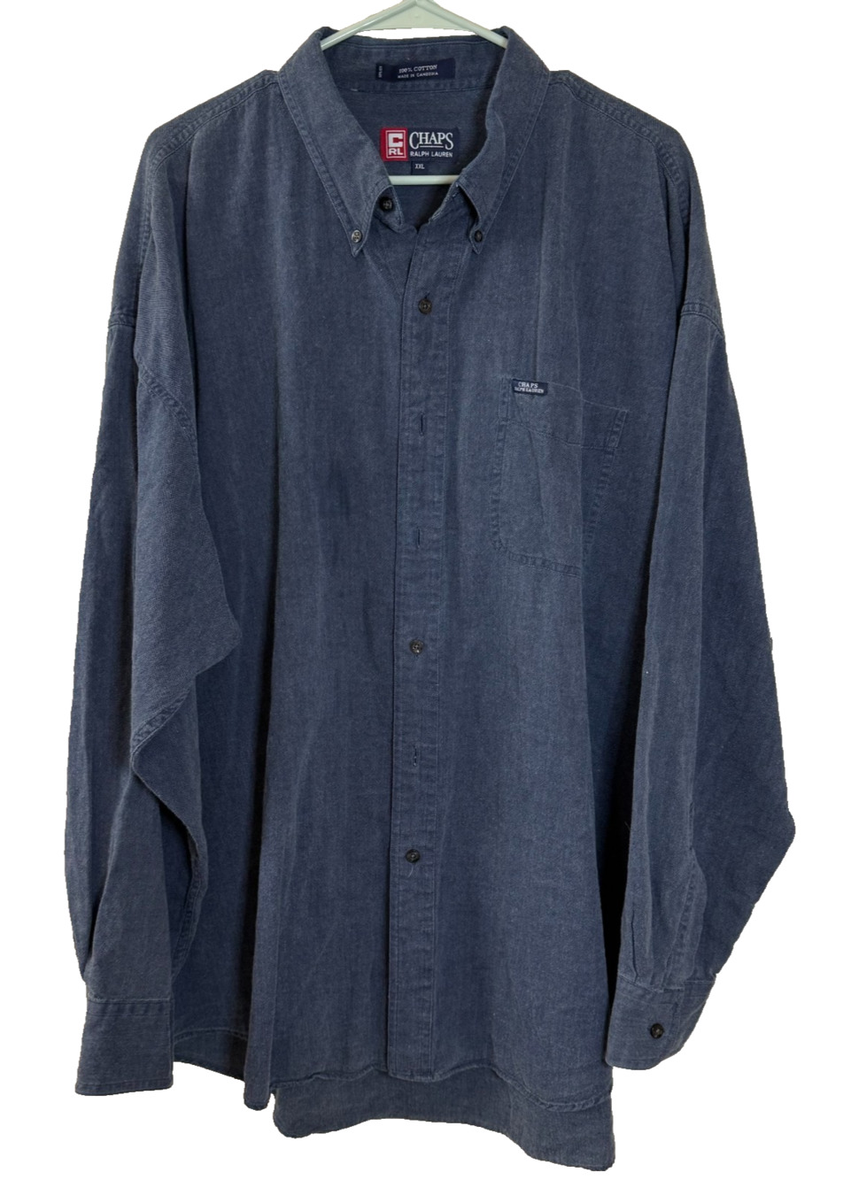 Chaps Ralph Lauren XXL Vintage Washed Cotton Shirt Navy Charcoal Button Down
